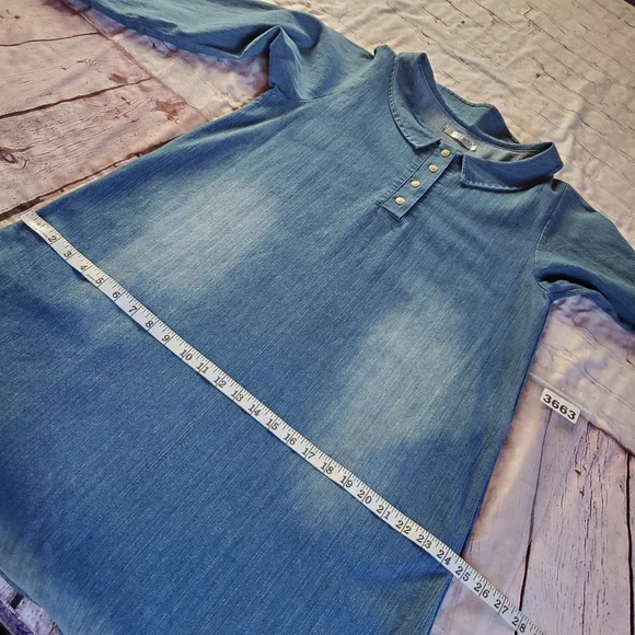 Cottagecore Denim Blue Dress Minimalist Retro Sheath With Pockets 2XL Wang Yi Ge - Picture 9 of 12